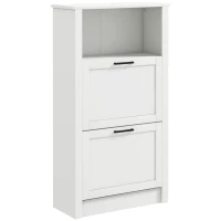 HOMCOM Narrow Shoe Cabinet with Open Shelf and 2 Flip Drawers for 10 Pairs of Shoes, for Entryway, Hallway, White(m-11)