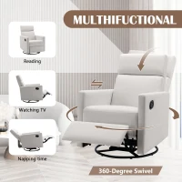 Modern Upholstered Rocker Nursery Chair, Plush Seating Glider Swivel Recliner with Adjustable Recline and Tall Backrest, 33.0" x 25.5" x 37.5", Beige(m-4)