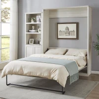 Vinsetto Queen Size Murphy Wall Bed with Side Cabinet, Dual Piston System, Built-in USB Ports, and Ample Storage Shelves, Rustic White(m-6)
