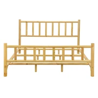 Vinsetto Farmhouse Log Bed Frame King, Rustic Solid Pine Cylinder Construction, Fits Mattresses and Box Springs, Natural Finish, Natural(m-2)