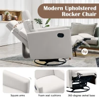 Modern Upholstered Rocker Nursery Chair, Plush Seating Glider Swivel Recliner with Adjustable Recline and Tall Backrest, 33.0" x 25.5" x 37.5", Beige(m-6)