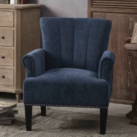 Accent Rivet Tufted Armchair, 100% Polyester Fabric, Foam Fill, Rubber Wood Legs, Navy(m-4)