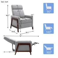 Wood-Framed Upholstered Recliner Chair, Adjustable Home Theater Seating with Thick Seat Cushion and Backrest, Modern Living Room Recliner with Retractable Footrest, 33.8" x 29.1" x 40.1", Gray(m-3)