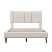 Vinsetto Upholstered Platform Bed Frame with Vertical Channel Tufted Headboard, No Box Spring Needed, Full Size, Durable MDF and Solid Wood Frame, 700 lbs Weight Capacity, Cream(m-10)