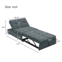 4-in-1 Sofa Bed Chair, Multi-Function Folding Ottoman Bed with Storage Pocket and USB Port, 5-Level Adjustable Backrest, 72.5" x 26.75" x 18.0", Dark Blue(m-3)