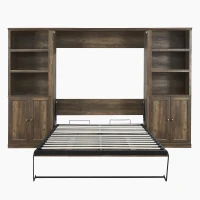 Vinsetto Full Size Murphy Wall Bed with Dual Piston System, 2 Side Cabinets with USB Ports and Shelves, Space-Saving Design, Sturdy Metal Frame, 800 lbs Capacity, Brown(m-2)