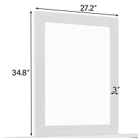 Traditional Wood Dresser Mirror, Weathered Design, Rectangle Shape, Mounts to Dresser, 34.8" x 27.2" , White(m-3)