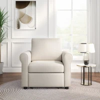 3-in-1 Sofa Bed Chair, Convertible Sleeper with Adjustable Backrest, High Density Foam, and Convenient Wheels, 34"L x33.5"W x33"H, White(m-5)