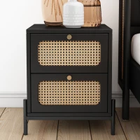 Vinsetto Modern Rattan Wood Nightstand, 2-Drawer Side Table for Bedroom, Living Room, Entryway, Hallway, Solid Wood and MDF, 17"x17"x21.6", Black(m-1)