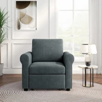 3-in-1 Convertible Sofa Bed Chair, Adjustable Backrest, High Density Foam, Sturdy Metal Frame, Convenient Wheels, 34"L x 33.5"W x 33"H, Dark Blue(m-5)