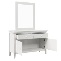 Traditional Wood Dresser Mirror, Weathered Design, Rectangle Shape, Mounts to Dresser, 34.8" x 27.2" , White(m-7)