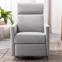 Modern Upholstered Rocker Nursery Chair, Plush Seating Glider Swivel Recliner with Adjustable Recline and Tall Backrest, 33.0" x 25.5" x 37.5", Gray(m-8)