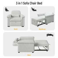 3-in-1 Convertible Sleeper Chair Sofa Bed with Adjustable Backrest and Pillow, Space-Saving Pull-Out Design, Wood and Steel Frame, Beige(m-6)