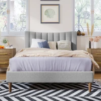 Vinsetto Upholstered Platform Bed Frame with Vertical Channel Tufted Headboard, No Box Spring Needed, Full Size, Durable MDF and Solid Wood Frame, 79.5"x58.7"x45.7", Gray(m-4)
