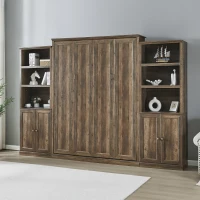 Vinsetto Queen Size Murphy Wall Bed with Dual Piston System, 2 Side Cabinets with Adjustable Shelves and Built-in USB Ports, Space-Saving Design, 800 lbs Weight Capacity, Brown(m-7)