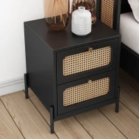 Vinsetto Modern Rattan Wood Nightstand, 2-Drawer Side Table for Bedroom, Living Room, Entryway, Hallway, Solid Wood and MDF, 17"x17"x21.6", Black(m-4)