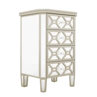 Elegant Mirrored 4-Drawer Chest with Golden Lines, Crystal Handles, and Arrow-Shape Legs for Living Room, Hallway, Entryway - 20.5" x 15.7" x 31.5", Silver(m-2)