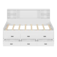 Twin Size Captain DayBed with Trundle, Storage Bookcase Headboard, and Three Drawers, MDF and Solid Pine Wood Frame, White(m-6)