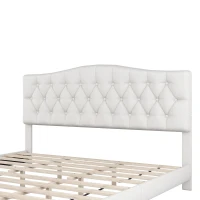 Upholstered Platform Bed with Saddle Curved Headboard and Diamond Tufted Details, King, Solid Wood Frame, No Box Spring Required, 84.25" x 79.13" x 46.46", Beige(m-6)