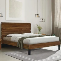 Vinsetto Mid-Century Modern Solid Wood King Bed Frame with Six-Piece Headboard, No Box Spring Needed, Easy Assembly, Brown(m-4)