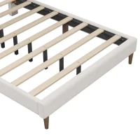 Vinsetto Upholstered Platform Bed Frame with Vertical Channel Tufted Headboard, No Box Spring Needed, Queen Size, Durable MDF and Solid Wood, 800 lbs Weight Capacity, Cream(m-8)