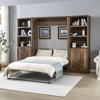 Vinsetto Full Size Murphy Wall Bed with Dual Piston System, 2 Side Cabinets with USB Ports and Shelves, Space-Saving Design, Sturdy Metal Frame, 800 lbs Capacity, Brown(m-6)