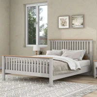 Vinsetto Country Style Solid Queen Size Platform Bed with Oak Top, No Box Spring Needed, , 500 lbs Weight Capacity, Gray(m-1)
