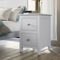 Solid Wood Nightstand with 2 Drawers, Pine Wood and MDF, Smooth Metal Rails,14.2″ x 12.2″ W x 22.2", White(m-1)