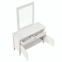 Traditional Wood Dresser Mirror, Weathered Design, Rectangle Shape, Mounts to Dresser, 34.8" x 27.2" , White(m-8)