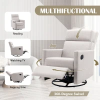 Modern Upholstered Rocker Nursery Chair, Plush Seating Glider Swivel Recliner with Adjustable Recline and 360° Swivel Base, 33" x 25.5" x 37.5", Tan(m-4)