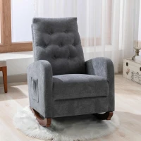 Baby Room High Back Rocking Chair, Comfortable Nursery Rocker with Padded Seat, Modern Armchair with Cotton Fabric and Rubber Wood Legs, 26.0" x 40.0" x 37.0", Dark Grey(m-1)