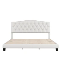 Upholstered Platform Bed with Saddle Curved Headboard and Diamond Tufted Details, King, Solid Wood Frame, No Box Spring Required, 84.25" x 79.13" x 46.46", Beige(m-9)