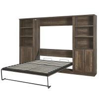 Vinsetto Full Size Murphy Wall Bed with Dual Piston System, 2 Side Cabinets with USB Ports and Shelves, Space-Saving Design, Sturdy Metal Frame, 800 lbs Capacity, Brown(m-9)