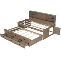 Vinsetto Twin Size Captain DayBed with Trundle, Storage Bookcase Headboard, and Three Drawers for Kids and Teens, MDF and Solid Pine Wood Frame, Walnut(m-5)