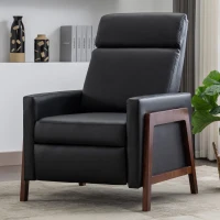 Set of Two Wood-Framed PU Leather Recliner Chairs, Adjustable Home Theater Seating with Thick Seat Cushion and Backrest, Retractable Footrest, 62"D, 330 lbs Capacity, Black PU(m-1)