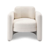 Mid Century Modern barrel accent chair, Ergonomic Armrest, Comfortable Backrest, Soft Seat, Durable Woven Velvet Fabric, 33.1"L x 29.9"W x 32.3"H, 330 lbs Capacity, Ivory(m-8)
