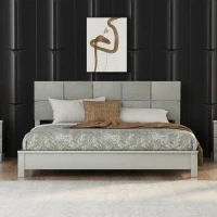 Vinsetto King Size Champagne Silver Platform Bed, Solid Rubber Wood Frame and Legs, Champagne(m-4)