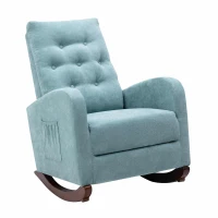 Baby Room High Back Rocking Chair, Comfortable Nursery Rocker with Padded Seat, Modern Armchair with Cotton Fabric and Rubber Wood Legs, 26.0" x 40.0" x 37.0", Mint Green(m-2)