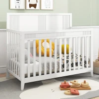Certified Baby Safe Crib, Pine Solid Wood, Non-Toxic Finish, Adjustable Mattress Height, 53.8" x 27" x 45.1", White(m-1)