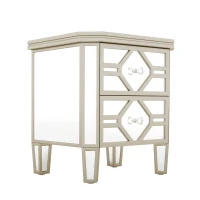 Elegant Mirrored 2-Drawer Side Table with Golden Lines, Crystal Handles, and Arrow-Shape Legs for Living Room, Hallway, Entryway, 19.7" x 15.7" x 21.7", Silver(m-2)
