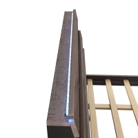 Vinsetto Mid Century Modern Queen Bed Frame with Bookshelf, LED Lights, USB Ports, and Textured Wood Veneer, Walnut+black(m-10)