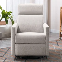 Modern Upholstered Rocker Nursery Chair, Plush Seating Glider Swivel Recliner with Adjustable Recline and 360° Swivel Base, 33" x 25.5" x 37.5", Tan(m-1)