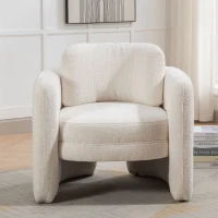 Mid Century Modern barrel accent chair, Ergonomic Armrest, Comfortable Backrest, Soft Seat, Durable Woven Velvet Fabric, 33.1"L x 29.9"W x 32.3"H, 330 lbs Capacity, Ivory(m-4)