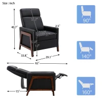 Wood-Framed PU Leather Recliner Chair, Adjustable Home Theater Seating with Thick Cushion and Backrest, Modern Living Room Recliner, 33.8" x 29.1" x 40.1", Black PU(m-3)