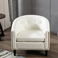 PU Leather Tufted Barrel Chair, Chesterfield-Inspired Design, Rubber Wood Legs,28.3" x 24.0" x 27.5", White(m-4)
