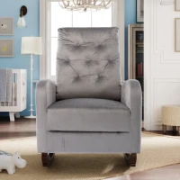 Baby Room High Back Rocking Chair, Comfortable Nursery Rocker with Padded Seat, Modern Armchair with Cotton Fabric and Rubber Wood Legs, 26" x 40" x 37", Grey(m-4)