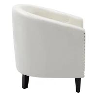 PU Leather Tufted Barrel Chair, Chesterfield-Inspired Design, Rubber Wood Legs,28.3" x 24.0" x 27.5", White(m-6)