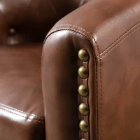 PU Leather Tufted Barrel Chair, Chesterfield-Inspired Design, Rubber Wood Legs, 28.3" x 24.0" x 27.5", Dark Brown(m-5)