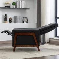 Wood-Framed PU Leather Recliner Chair, Adjustable Home Theater Seating with Thick Cushion and Backrest, Modern Living Room Recliner, 33.8" x 29.1" x 40.1", Black PU(m-5)