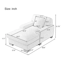 Modern Mid-Century Oversized Chaise Lounger, Comfortable Sleeper Sofa with Pillow and Solid Wood Legs, Linen Upholstery, 59.8''L x 37.8''W x 31.75''H, Gray(m-3)
